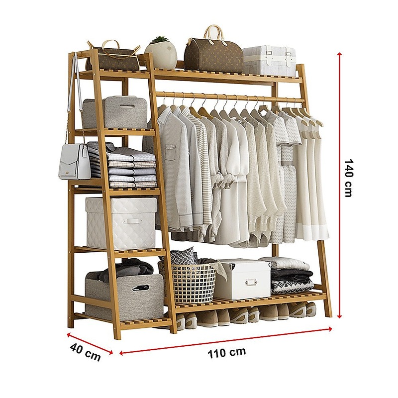 Portable Clothes Rack Coat Garment Stand Bamboo Rail Hanger Airer Closet -  Wood - Furniture > Home Furniture