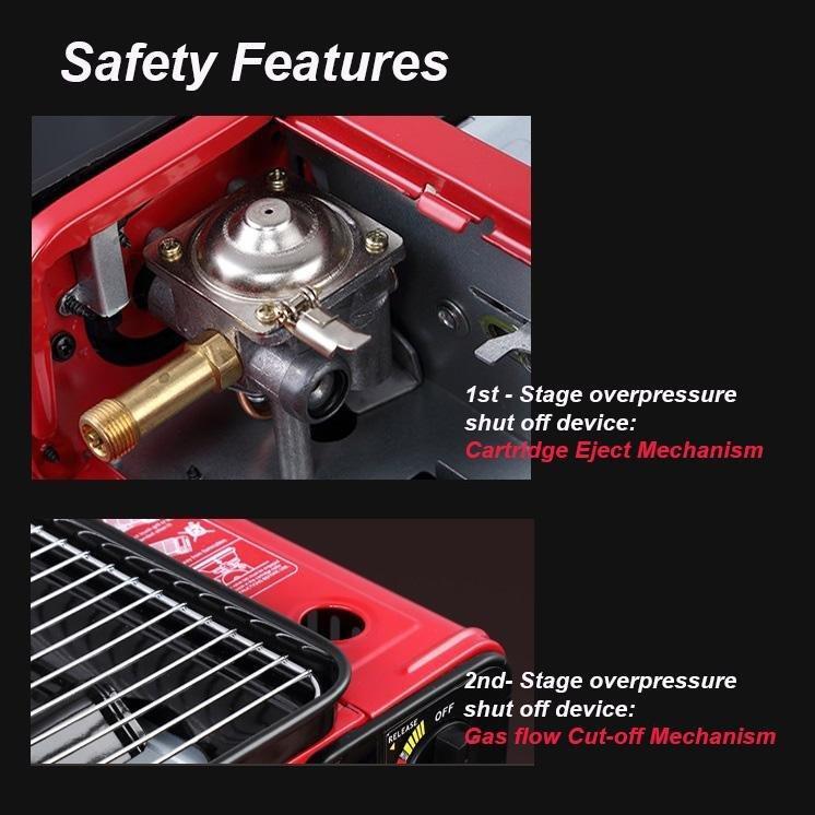 3300W Portable Camping Dual Fuel Stove, Butane & Propane Compatibility,  Piezo Electric Ignition Single Burner, Automatic Tank Ejection Overpressure