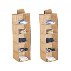 2 Pack 5-Tier Shelf Hanging Closet Organizer and Storage for Clothes (Beige)