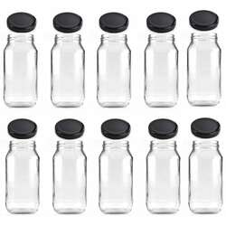 10x 1L Flint Glass Jars + Twist Finish Lids - Round Food Storage Preserving