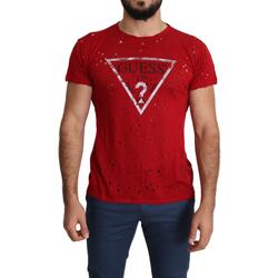 100% Authentic Red Cotton Stretch T-Shirt with Round Neck and Short Sleeves L Men