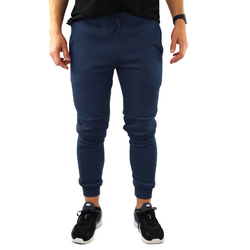 Mens Skinny Track Pants Joggers Trousers Gym Casual Sweat Cuffed Slim Trackies Fleece - Navy - XL