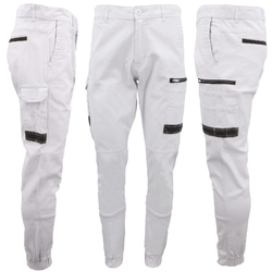 Men's Cargo Cotton Drill Work Pants UPF 50+ 13 Pockets Tradies Workwear Trousers, White, 38