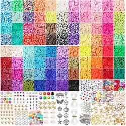 13200PCS 84 Colours Flat Round Polymer Clay Beads Kit Heishi Alphabet Letter Beads for Jewellery Bracelet Necklace Making