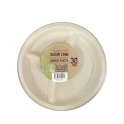 30 Pck Eco Disposable Party Divided Dinner Plate 23cm Biodegradable Sugar Cane