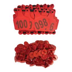 1-100 Cattle Number Ear Tags 7.5x10cm Set - XL Red Cow Sheep Livestock Labels