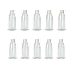 10x 300ml PET Juice Bottles + Tamper Evident Caps - Empty Plastic Recyclable Clear