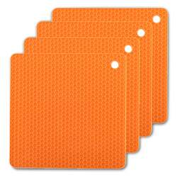 4 Pack Multi Purpose Silicone Insulation Mat Heat-Resistant Dishes Pads(Orange)