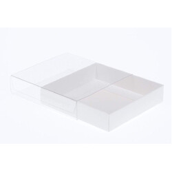 100 Pack of 10cm Square Invitation Coaster Favor Function product Presentation Cookie Biscuit Patisserie Gift Box - 4cm deep - White Card with Clear S