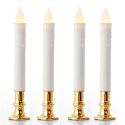 50 Pack Taper Stick White Battery Candle - Natural Flame Light Colour No Flicker - Gold Stand Base