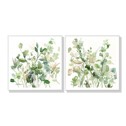 Wall Art 100cmx100cm  Sage Garden By Carol Robinson 2 Sets White Frame Canvas