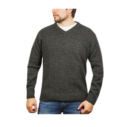 100% Shetland Wool V Neck Knit Jumper Pullover Mens Sweater Knitted - Charcoal (29) - L