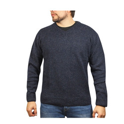 100% Shetland Wool V Neck Knit Jumper Pullover Mens Sweater Knitted - Navy (45) - XXL