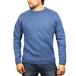 100% SHETLAND WOOL CREW Round Neck Knit JUMPER Pullover Mens Sweater Knitted - Sky (40) - 5XL