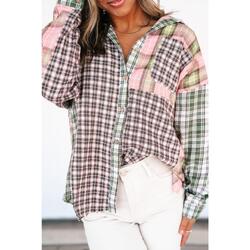 Azura Exchange Plaid Patchwork High Low Oversized Shirt - S