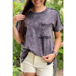 Azura Exchange Mineral Wash Pocketed Tee with Slits - S