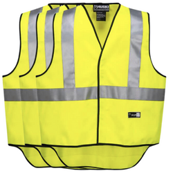 3x HUSKI Hi Vis Patrol Vest 3M Tape Safety Workwear High Visibility Bulk - Yellow - L