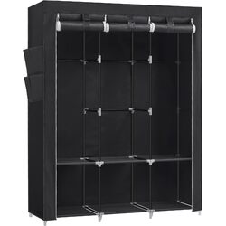 SONGMICS Clothes Wardrobe Portable Closet with Cover and 3 Hanging Rails Black RYG092B02