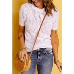 Azura Exchange Knitted Hollow-out Short Sleeve T Shirt - L