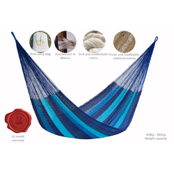 Mayan Legacy King Size Cotton Mexican Hammock in Caribbean Blue Colour