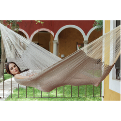 Mayan Legacy Queen Size Outdoor Cotton Mexican Hammock in Dream Sands Colour