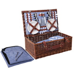 Alfresco 4 Person Picnic Basket Set Insulated Blanket Storage Bag