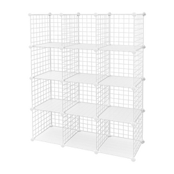 12 Cube Wire Grid Organiser Bookcase Storage Cabinet Wardrobe Closet White