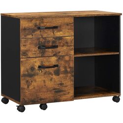 3-Drawer File Cabinet with Open Compartments for A4 Rustic Brown and Black