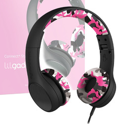 LilGadgets Connect + Childrens Kids Wired Headphones Pink Camo