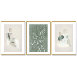 Wall Art 60cmx90cm Abstract body and leaves 3 Sets Gold Frame Canvas