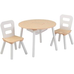 Round Table and 2 Chair Set for children (White Natural)