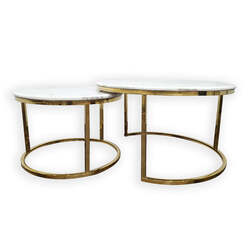 Nesting Style Coffee Table - White on Gold Stainless Steel - 80cm/60cm