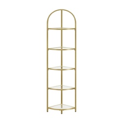 VASAGLE 5 Tier Corner Ladder Bookshelf Tempered Glass Modern Style Golden Color