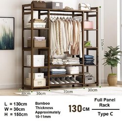 Bamboo Clothes Rack Garment Closet Storage Organizer Hanging Rail Shelf Dress room 130cm