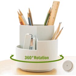 360 degree rotating multi-functional pen holder with 3 separate layer for office desk organiser (White)