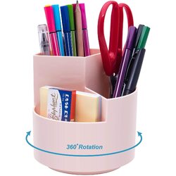 360 degree rotating multi-functional pen holder with 3 separate layer for office desk organiser (Pink)