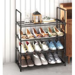 4-Tier Stainless Steel Shoe Rack Storage Organizer to Hold up to 15 Pairs of Shoes (55cm, Black)