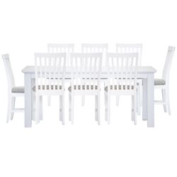 Laelia 9pc Dining Set 220cm Table 8 Chair Acacia Wood Coastal Furniture - White