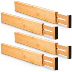 4 Pack Bamboo Adjustable Kitchen Drawer Dividers (Large, 44-55 cm)