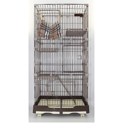 146 cm Brown Pet 4 Level Cat Cage House With Litter Tray & Wheel 72x47x146 cm