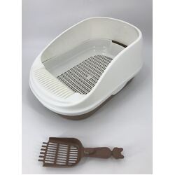 YES4PETS Large Portable Cat Toilet Litter Box Tray with Scoop and Grid Tray Brown