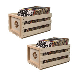 Twin Pack Crosley Vinyl LP Record Storage Crate Natural Wood