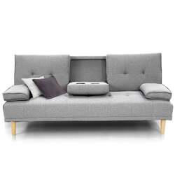 Sarantino Rochester Linen Fabric Sofa Bed Lounge Couch Futon Furniture Suite - Light Grey