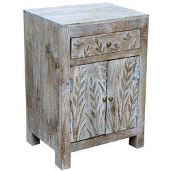 2 drawer whitewashed bedside cabinet in bird design