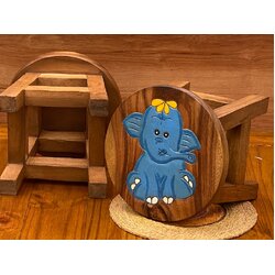 Children's Wooden Stool Blue Baby ELEPHANT Themed Chair Toddlers Step sitting Stool