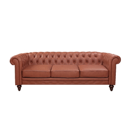 3 Seater Brown Sofa Lounge Chesterfireld Style Button Tufted in Faux Leather