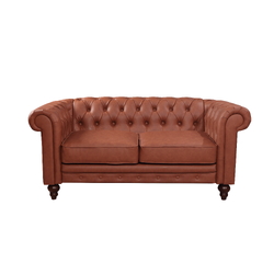 2 Seater Brown Sofa Lounge Chesterfireld Style Button Tufted in Faux Leather