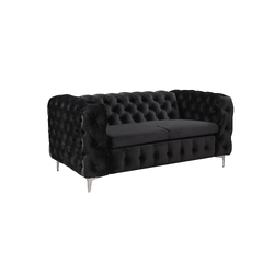 2 Seater Sofa Classic Button Tufted Lounge in Black Velvet Fabric with Metal Legs