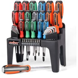 44-Piece Impact Screwdriver Set with Magnetic Bits, High Torque Hex Keys and Rack with Color Grip