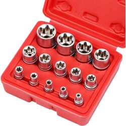 14Pc E Torx Socket Set Female Start Bit External Hex Torque E4-E24 With Case